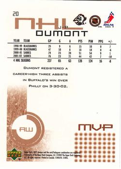 2002-03 Upper Deck MVP #20 J-P Dumont Back