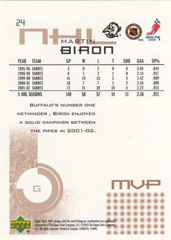 2002-03 Upper Deck MVP #24 Martin Biron Back