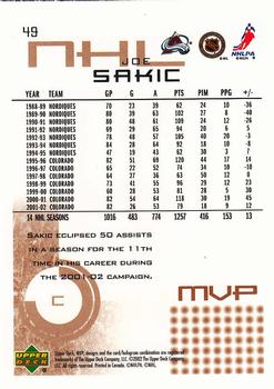 2002-03 Upper Deck MVP #49 Joe Sakic Back