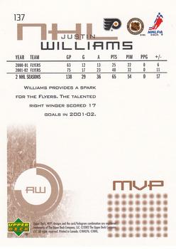2002-03 Upper Deck MVP #137 Justin Williams Back
