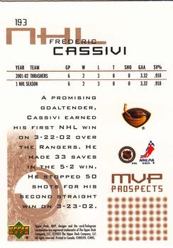 2002-03 Upper Deck MVP #193 Frederic Cassivi Back