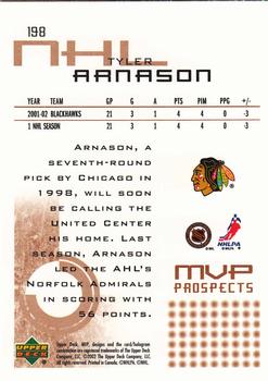 2002-03 Upper Deck MVP #198 Tyler Arnason Back