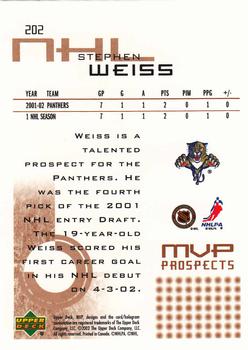 2002-03 Upper Deck MVP #202 Stephen Weiss Back