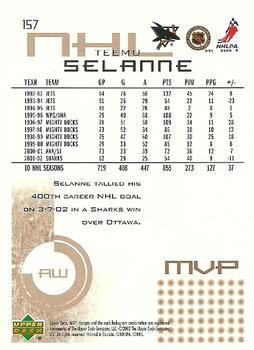 2002-03 Upper Deck MVP #157 Teemu Selanne Back
