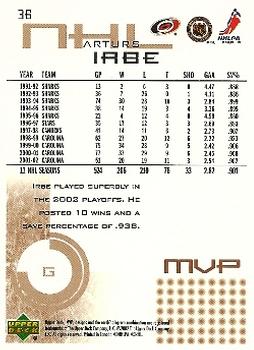 2002-03 Upper Deck MVP #36 Arturs Irbe Back