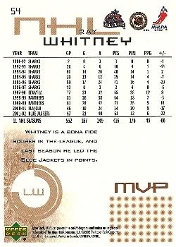 2002-03 Upper Deck MVP #54 Ray Whitney Back