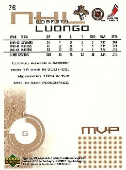2002-03 Upper Deck MVP #76 Roberto Luongo Back