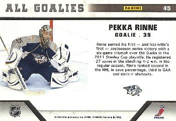 2010-11 Panini All Goalies #45 Pekka Rinne Back