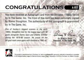 2010-11 In The Game Decades 1980s #A-BST Blaine Stoughton Back