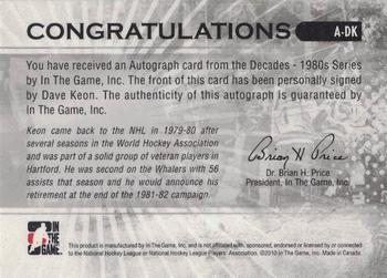 2010-11 In The Game Decades 1980s #A-DK Dave Keon Back