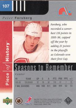 2002-03 Upper Deck Piece of History #107 Peter Forsberg Back