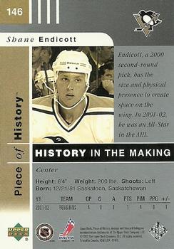 2002-03 Upper Deck Piece of History #146 Shane Endicott Back