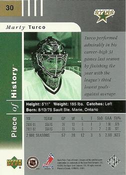 2002-03 Upper Deck Piece of History #30 Marty Turco Back