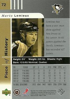 2002-03 Upper Deck Piece of History #72 Mario Lemieux Back
