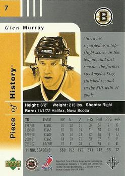 2002-03 Upper Deck Piece of History #7 Glen Murray Back