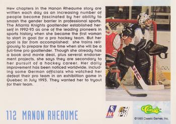 1993 Classic '93 Hockey Draft #112 Manon Rheaume Back
