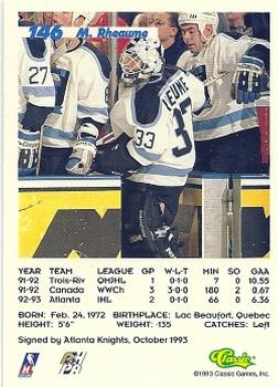 1993 Classic '93 Hockey Draft #146 Manon Rheaume Back