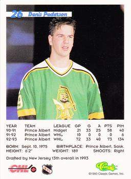 1993 Classic '93 Hockey Draft #26 Denis Pederson Back