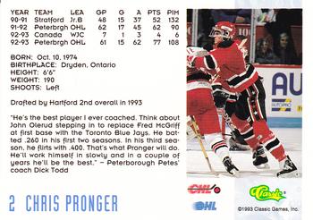 1993 Classic '93 Hockey Draft #2 Chris Pronger Back