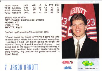 1993 Classic '93 Hockey Draft #7 Jason Arnott Back