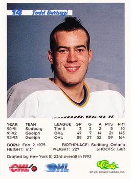 1993 Classic '93 Hockey Draft #14 Todd Bertuzzi Back