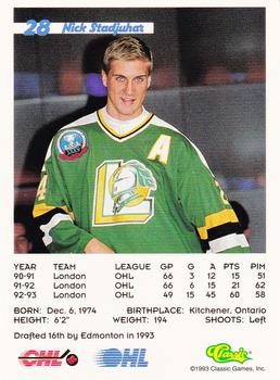 1993 Classic '93 Hockey Draft #28 Nick Stajduhar Back