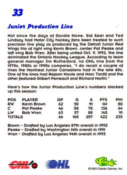 1993 Classic '93 Hockey Draft #33 Kevin Brown / Pat Peake / Bob Wren Back