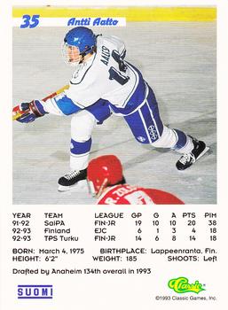 1993 Classic '93 Hockey Draft #35 Antti Aalto Back