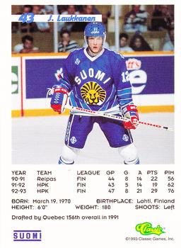 1993 Classic '93 Hockey Draft #43 Janne Laukkanen Back