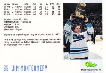 1993 Classic '93 Hockey Draft #55 Jim Montgomery Back