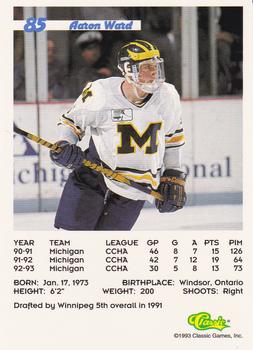 1993 Classic '93 Hockey Draft #85 Aaron Ward Back