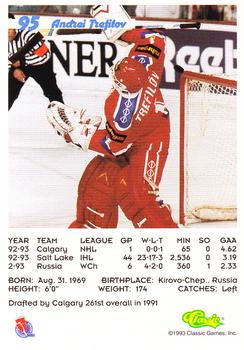 1993 Classic '93 Hockey Draft #95 Andrei Trefilov Back