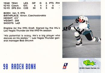 1993 Classic '93 Hockey Draft #98 Radek Bonk Back