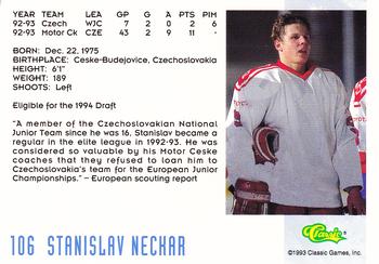 1993 Classic '93 Hockey Draft #106 Stanislav Neckar Back