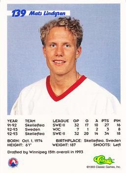 1993 Classic '93 Hockey Draft #139 Mats Lindgren Back