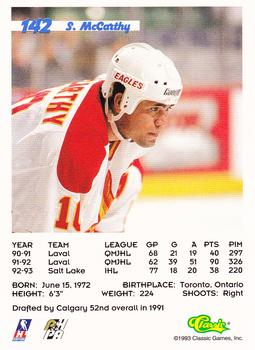 1993 Classic '93 Hockey Draft #142 Sandy McCarthy Back