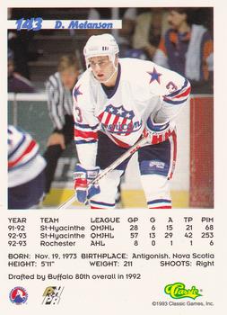 1993 Classic '93 Hockey Draft #143 Dean Melanson Back
