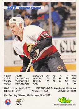 1993 Classic '93 Hockey Draft #147 Claude Savoie Back