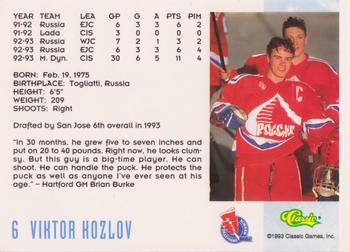 1993 Classic '93 Hockey Draft #6 Viktor Kozlov Back