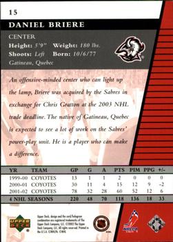 2002-03 Upper Deck Rookie Update #15 Daniel Briere Back