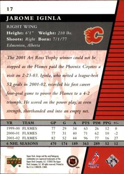 2002-03 Upper Deck Rookie Update #17 Jarome Iginla Back