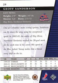 2002-03 Upper Deck Rookie Update #29 Geoff Sanderson Back
