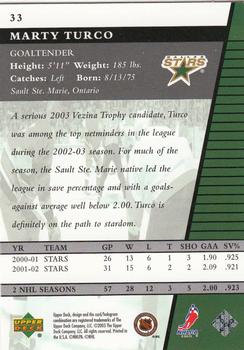 2002-03 Upper Deck Rookie Update #33 Marty Turco Back