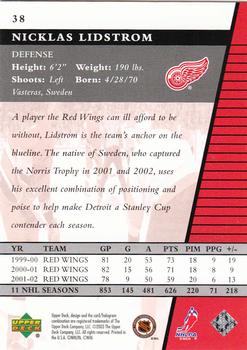 2002-03 Upper Deck Rookie Update #38 Nicklas Lidstrom Back