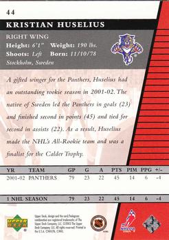 2002-03 Upper Deck Rookie Update #44 Kristian Huselius Back