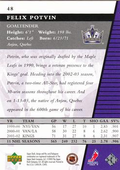 2002-03 Upper Deck Rookie Update #48 Felix Potvin Back