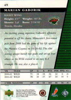 2002-03 Upper Deck Rookie Update #49 Marian Gaborik Back
