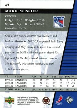 2002-03 Upper Deck Rookie Update #67 Mark Messier Back