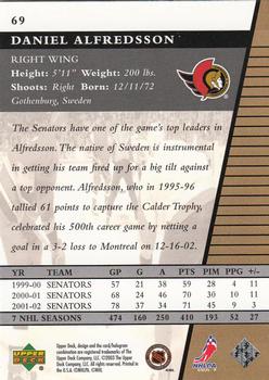 2002-03 Upper Deck Rookie Update #69 Daniel Alfredsson Back