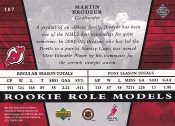 2002-03 Upper Deck Rookie Update #107 Martin Brodeur Back